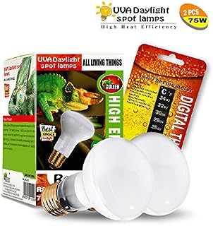 CULLEN 2-Pack Reptile Heat Lamp UVA Basking Spot Light Glass Cover Heat Lamp/Bulb/Light