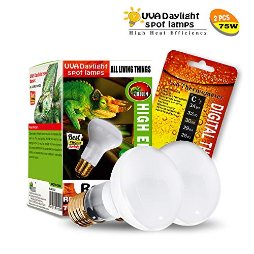 CULLEN 2-Pack Reptile Heat Lamp UVA Basking Spot Light Glass Cover Heat Lamp/Bulb/Light