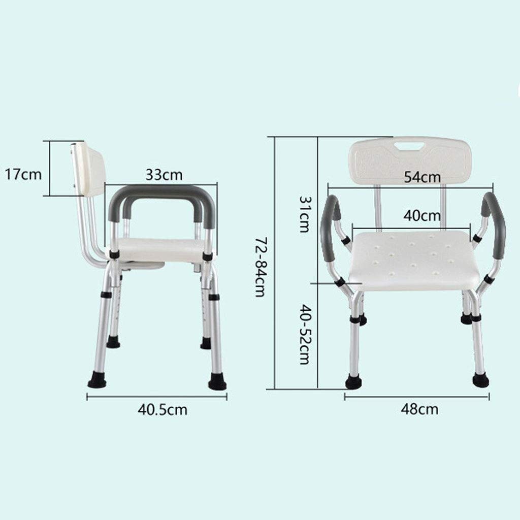 Silla de baño Taburete de Ducha Asiento de baño Aluminio Ligero con apoyabrazos Antideslizante Ajustable en Altura Ancianos Discapacitados Rodamiento Blanco 200 Kg