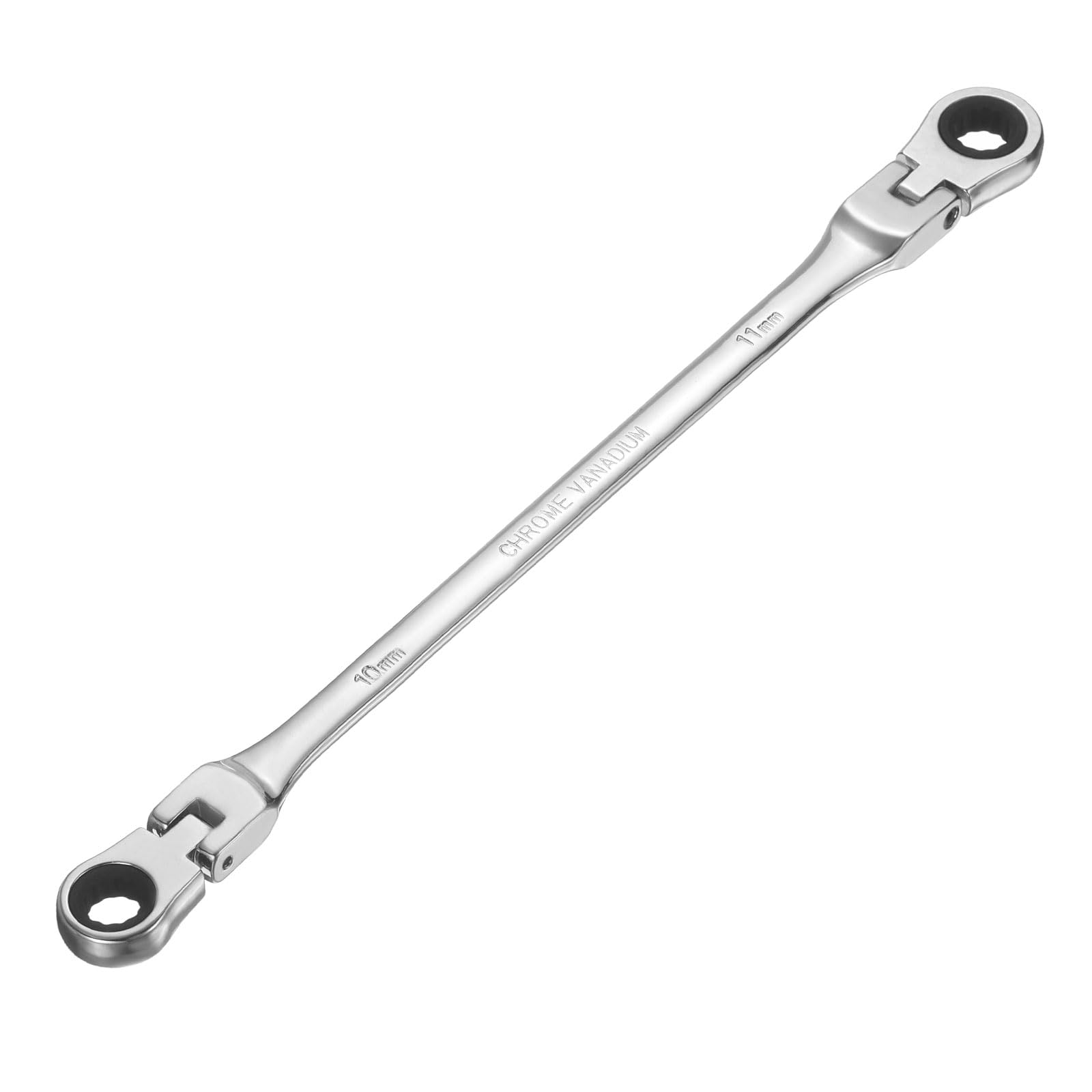 Clé à cliquet 10x11 mm double tête flexible 180 degrés extra longue en acier CR-V 72 dents