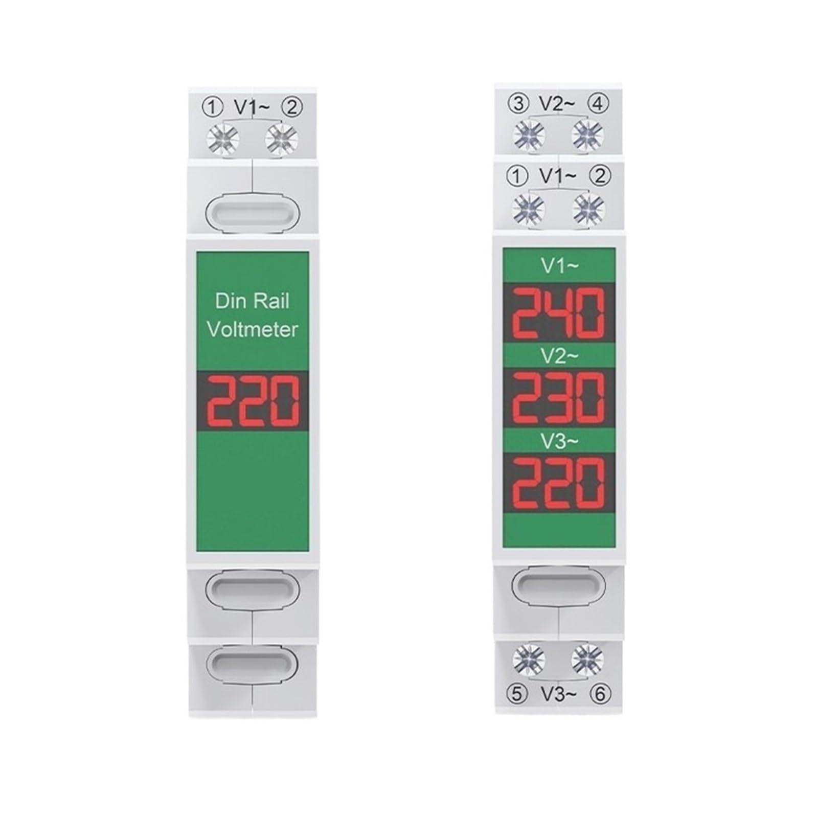 Voltmètre monophasé triphasé rail DIN AC 60-450V testeur modulaire LED