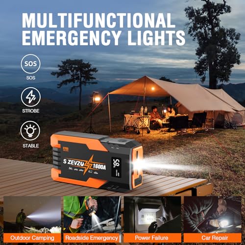 Image of S ZEVZO Jump Starter 1600A Peak Portable Jump Starter for Car (Up to 7.0L Gas 5.5L Diesel Engine) 12V Auto Battery Booster Pack with Jumper Clamps