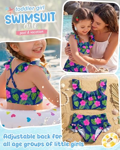 Image of Xaatren Toddler Girl Swimsuits 2 Piece Kids Ruffle Trim Bathing Suit with Adjustable Strap Summer Cute Tankini for 2-8 Years