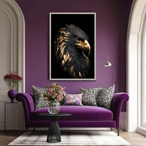 Toile portrait d'aigle 30x40cm pour mur vide plumes dorees
