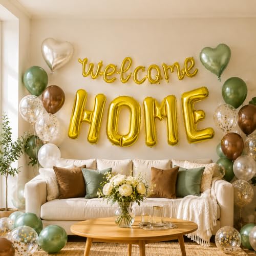 Image of TONIFUL 2 Size Gold Foil WELCOME HOME Balloons Banner Letter Decorations
