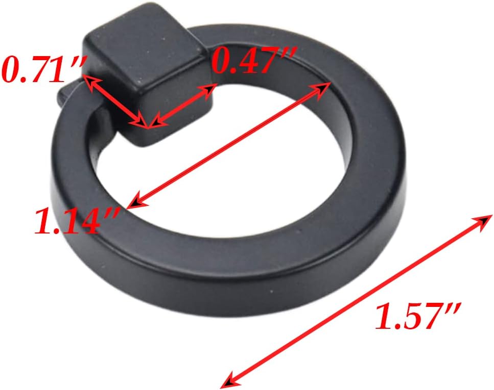 4 Pcs Square Base Drop Ring Pull Handles Zinc Alloy 40mm Diameter Round Drawer Pulls Dresser Pull Knobs (Matte Black)
