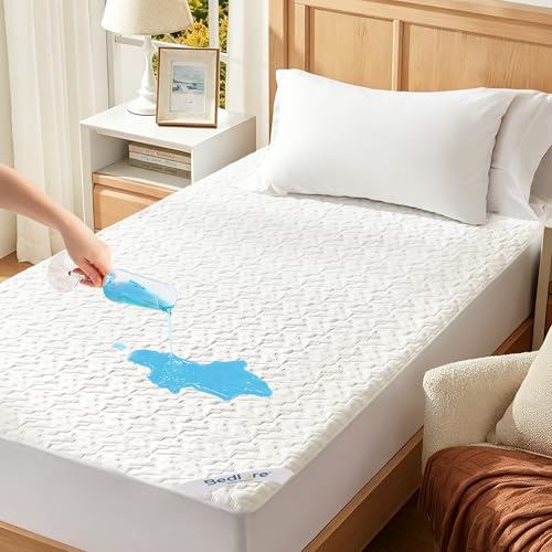 BEDLORE Waterproof Single Mattress Protector, Soft Breathable Natural Bamboo Fiber, Noiseless & Hypoallergenic, Deep Pocket Mattress Cover (White)