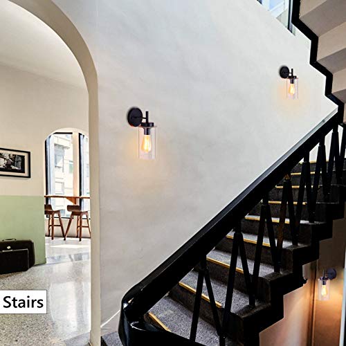 SISVIV Rétro Applique Murale Intérieur Vintage Lampe Murale Industriel Lampe de Mur Verre E27 pour Bar, Cuisine, Restaurant, Couloir, Salle de Bains Noir - Image 4