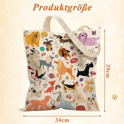 VOYANTE Stoffbeutel Bedruckt, Canvas Tote Bag, Lustige Hunde Muster, Hunde Geschenke, Wiederverwendbar Einkaufstasche, Geschenk Buchliebhaber, Hundeliebhaber Deko Stofftasche für Kollegen