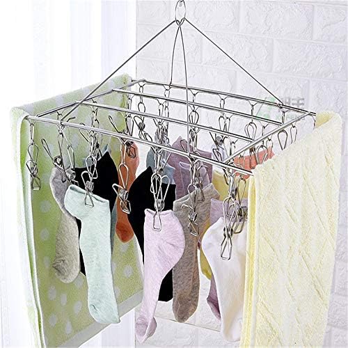 Lawei 2 Pack Stainless Steel Drying Rack Laundry Drying Pegs Hook, Rotary Windproof Drip Hanger for Clothes Socks Underwear Bras Gloves Hat Towel (36 + 30 Clips)