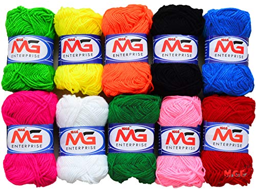 Image of M.G Enterprises 10 pc Combo Wool Ball. Hand Knitting Art Craft Soft Fingering Crochet Hook Yarn, Needle Knitting Thread Dyed