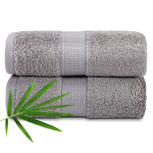 Canfoison Bamboo Hand Towel For Face And Body, 2 Pack Light Gray Bathroom Hand Towel Set For Adult Kids Baby Luxury Super Soft Highly Absorbent Bathroom Towels 18" X 30" #TOP9