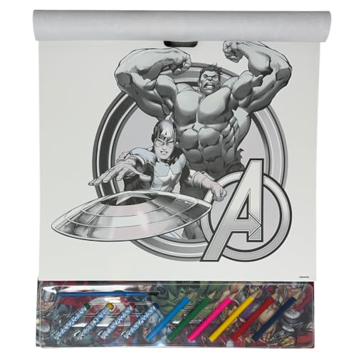 Libro da Colorare Marvel Disney per Bambini Album Maxi 40,5x35 cm con Pastelli Matite Stickers e Fogli Magici Idea Regalo Creativa (Avengers)