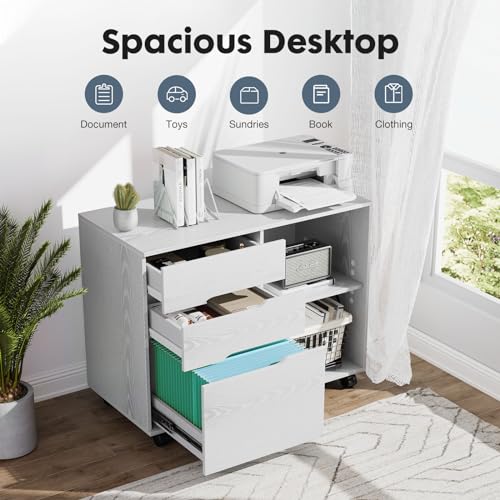 image for DUMOS Lateral File Cabinet with 3 Drawers Rolling Filing Cabinets Unde