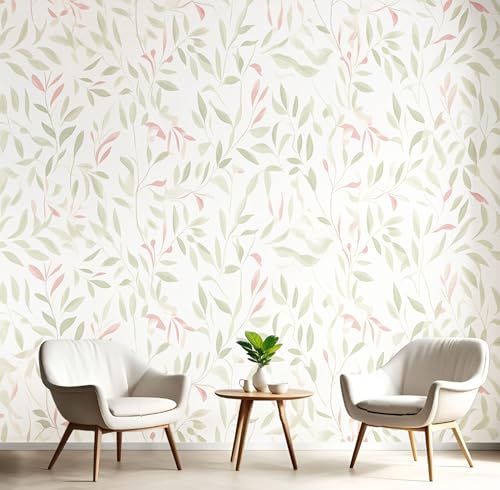 Murales de Pared Hojas De Parra Pequeñas Papel Tapiz Estilo Retro Papel Pintado de Seda Verde Salvia Fotomural Murales de Decorativos para Dormitorio, Salón, Oficina, Hotel 200x140cm