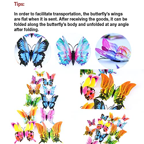 Cl-Link 24Pcs 3D Butterfly Wall Decals Butterflies Wall Stickers Removable Phoenix Tail Colorful Double Wing Butterfly Decor For Girls Stickers Kids Bedroom And Room Decoration Art Mural #TOP3