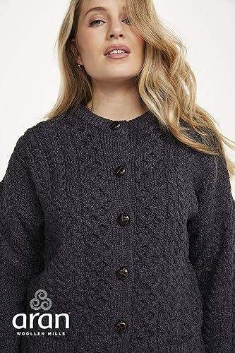 Image of Aran Woollen Mills Achill Women's Irish Cable Knit Aran Cardigan, 100% Merino Wool, Made in Ireland, Cream