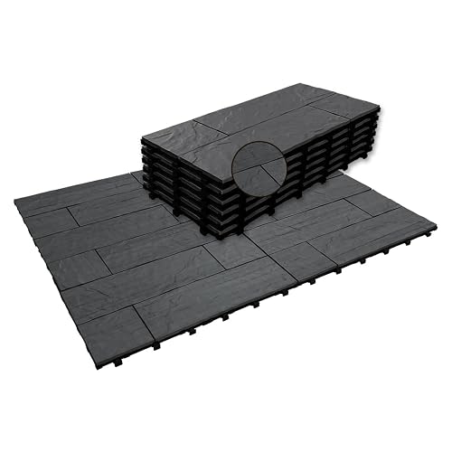 JJWOOD Stone-Look Interlocking Deck Tiles, 6 Pcs 12" x 24"