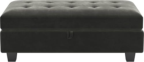 Miniatura 8 de Belffin Banco otomano de almacenamiento rectangular de gran tamaño con almacenamiento tapizado de terciopelo capitoné, banco otomano para sala de