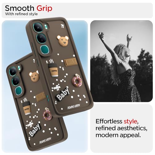 Image of Outlouders Back Cover for Vivo Y300 5G / Vivo V40 Lite 5G | Cute Fun Cartoon 3D Bear Silicone | Full Body Protection Bumper Case (Brown)