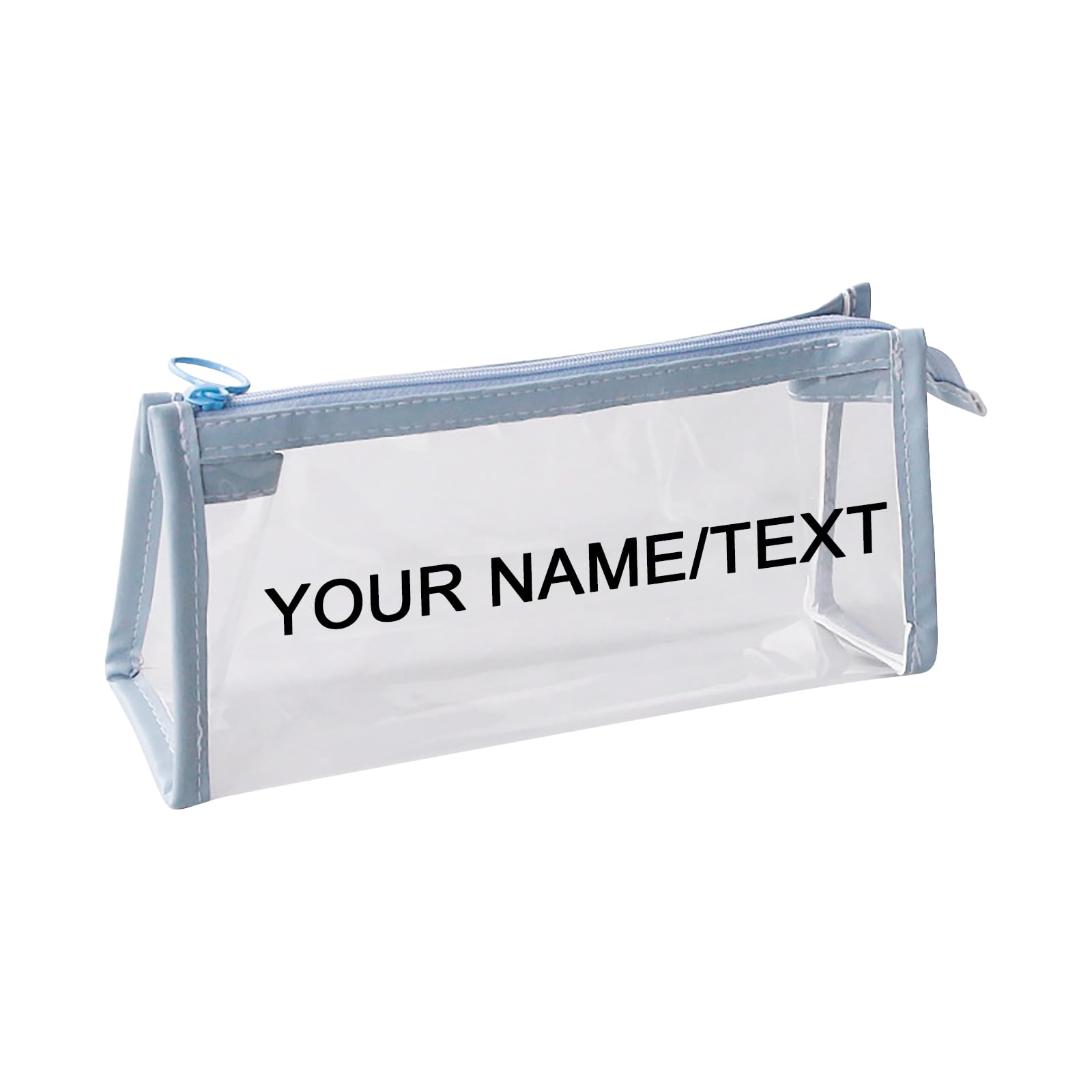 Personalised Clear Pencil Case, Transparent Printed Stationery Bag (Blue)