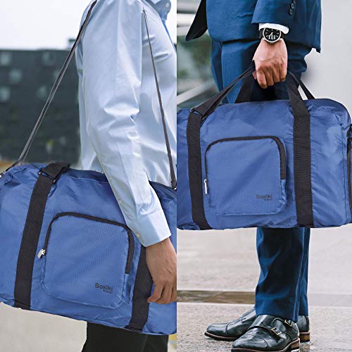 Boxiki Travel Foldable Duffle Bag – Large Duffel Bag for Women and Men, Gym Bag for Women with Shoe Compartment, Compact Travel Luggage Gym Duffle Bag - Packable Sports Travel Duffel Bag (Blue)