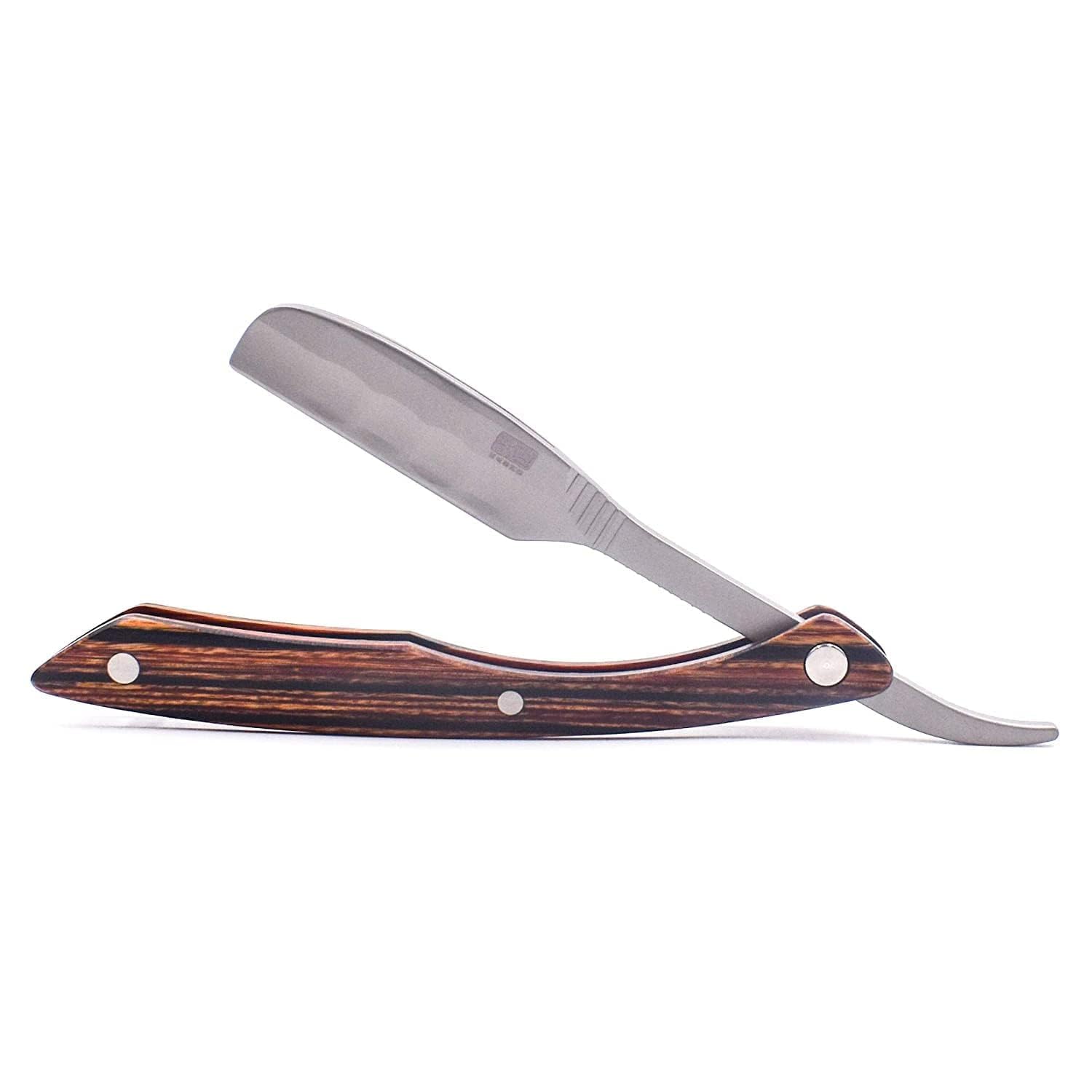 Kai CutleryKasho Captain Woody Professional Folding Japanese Straight Edge Barbering Razor with Leather Case, Compatible with Feather Artist Club and Captain Blades, 20 Captain Titan Blades Included