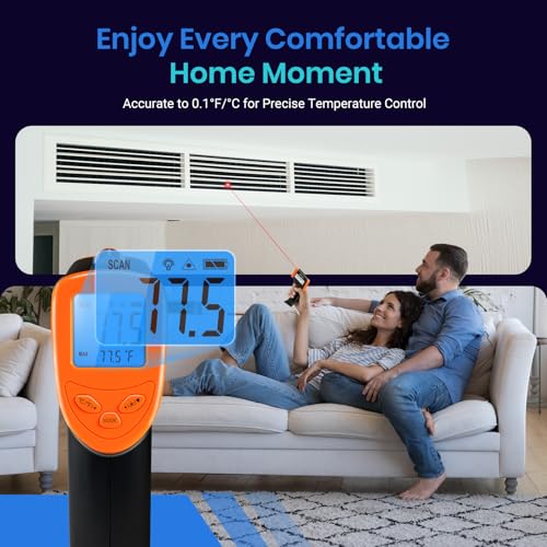Image of Etekcity Infrared Thermometer Laser Temperature Gun, -58F~1130F, Orange | Cooking, Pizza Oven, BBQ, Meat, Kitchen, Reptile, HVAC, Adjustable Emissivity, MAX Display, High Temperature