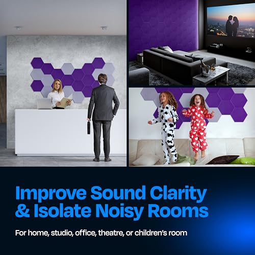 Image of Acoustic Panels 12-Pack Soundproof Wall Panels 12 inchX10.4 inchX0.4 inch Sound Panels High Density Sound Dampening Panels - [Midnight Purple Hexagon]