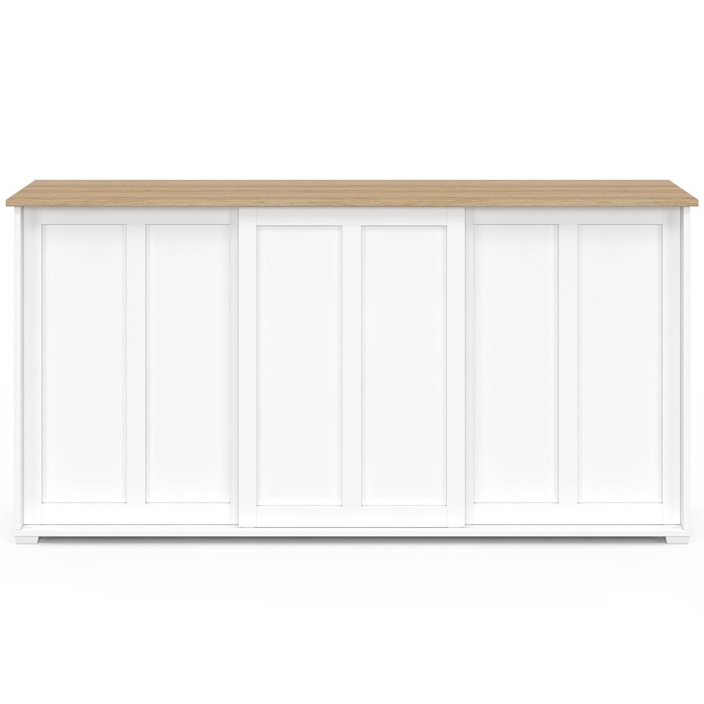 IDMarket - Aparador JANGO 160 cm con 3 puertas correderas blancas y tablero de madera