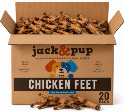 Jack&Pup Dried Chicken Feet Dog Treats | 100% Natural, Fully Digestible, Dehydrated Chicken Feet for Dogs High Protein, Joint Support (20 Pack) Economical Alternative to Duck Foot and Pig Ears