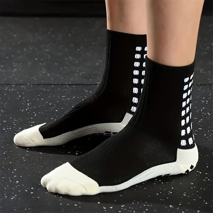 Image of 2 pair Non-Slip Football Socks for Men & Women | Grip Sports Socks with Cushioning | Anti-Skid, Breathable Cotton Crew Socks for Soccer, Rugby, Cricket, Gym, Yoga