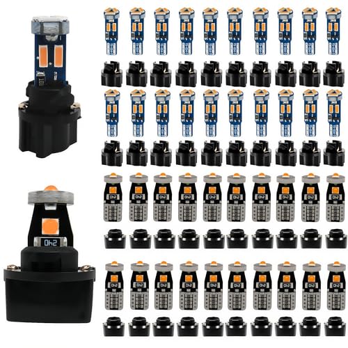 Image of WLJH 40-Pack Pink T5 T10 LED Bulb with Socket, Polarity-Free, Dimmable | 4014 SMD, 300lm, Direct Replacement for Dash Gauge Cluster, Dome Map, License Plate Lights, Fits 74 2721 194 168