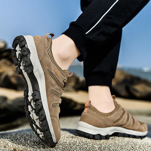 Men's Suede Lace Up Mesh Hiking Shoes,Breathable Non-Slip Outdoor Casual Climbing Sneakers Lightweight Comfortable Trekking Trail Shoes2