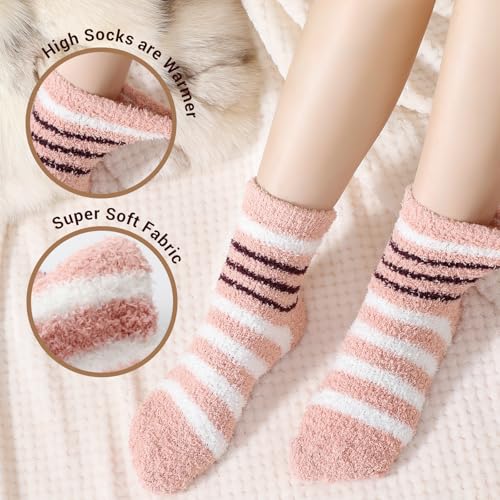 Fuzzy Socks for Women - 3 Pairs Fluffy Slipper Cozy Socks Cabin Winter Soft Fleece Warm Comfy Christmas Gift 3 Color Striple2