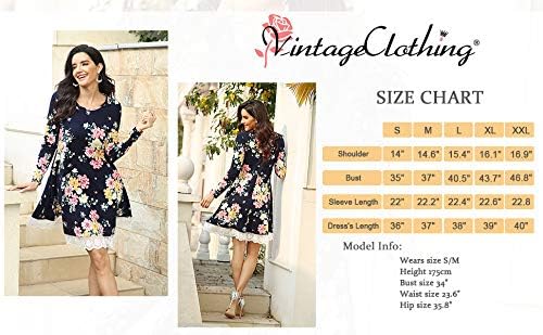 VintageClothing Women's Casual T Shirt Dresses Long Sleeve Loose Swing Dress with Pockets - Image 6