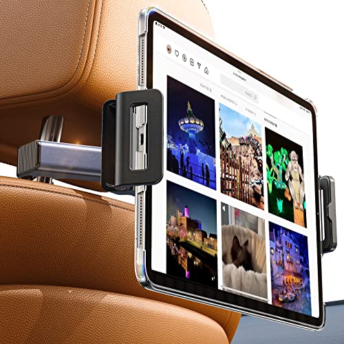 LISEN Tablet iPad Holder for Car Mount Headrest - iPad Car Holder Back Seat Travel Portable Car Tablet Holder Mount Road Trip Essentials for Kids Adults Fits All 4.7-12.9 Devices & Headrest Rod