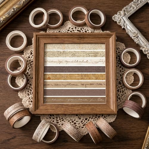 Image of HASTHIP 16 Rolls Vintage Washi Tape Set with Antique Handwritten Patterns for Scrapbooking, Journals, Planners, DIY Crafts, Bullet Notebooks and Gift Wrapping