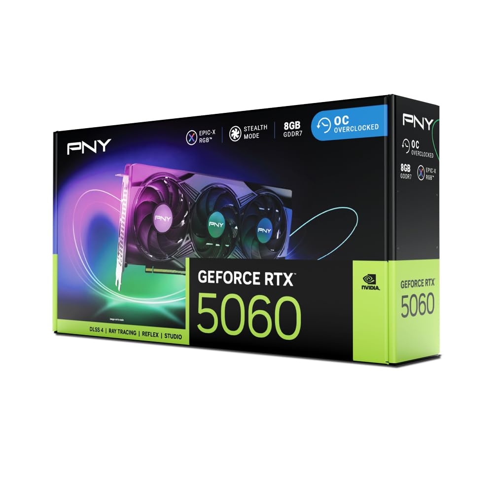 PNY Carte Graphique GEFORCE RTX™ 5060 8GB ARGB Overclocked Triple Fan DLSS 4