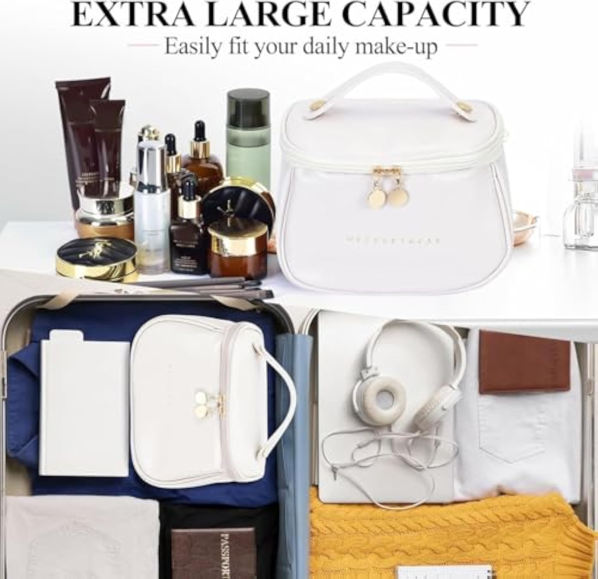 Portable Waterproof Travel Leather Cosmetic Makeup Bag