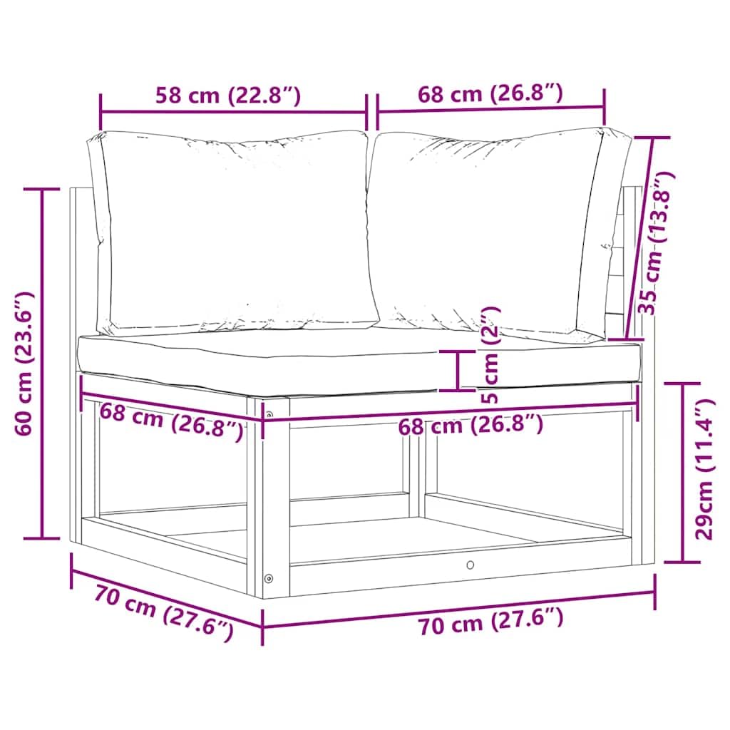 vidaXL Acacia Solide Ensemble de Canapés 2 pcs avec Coussins Salon de Jardin Mobilier de Patio Meubles de Terrasse Mobilier de Jardin Blanc Crème
