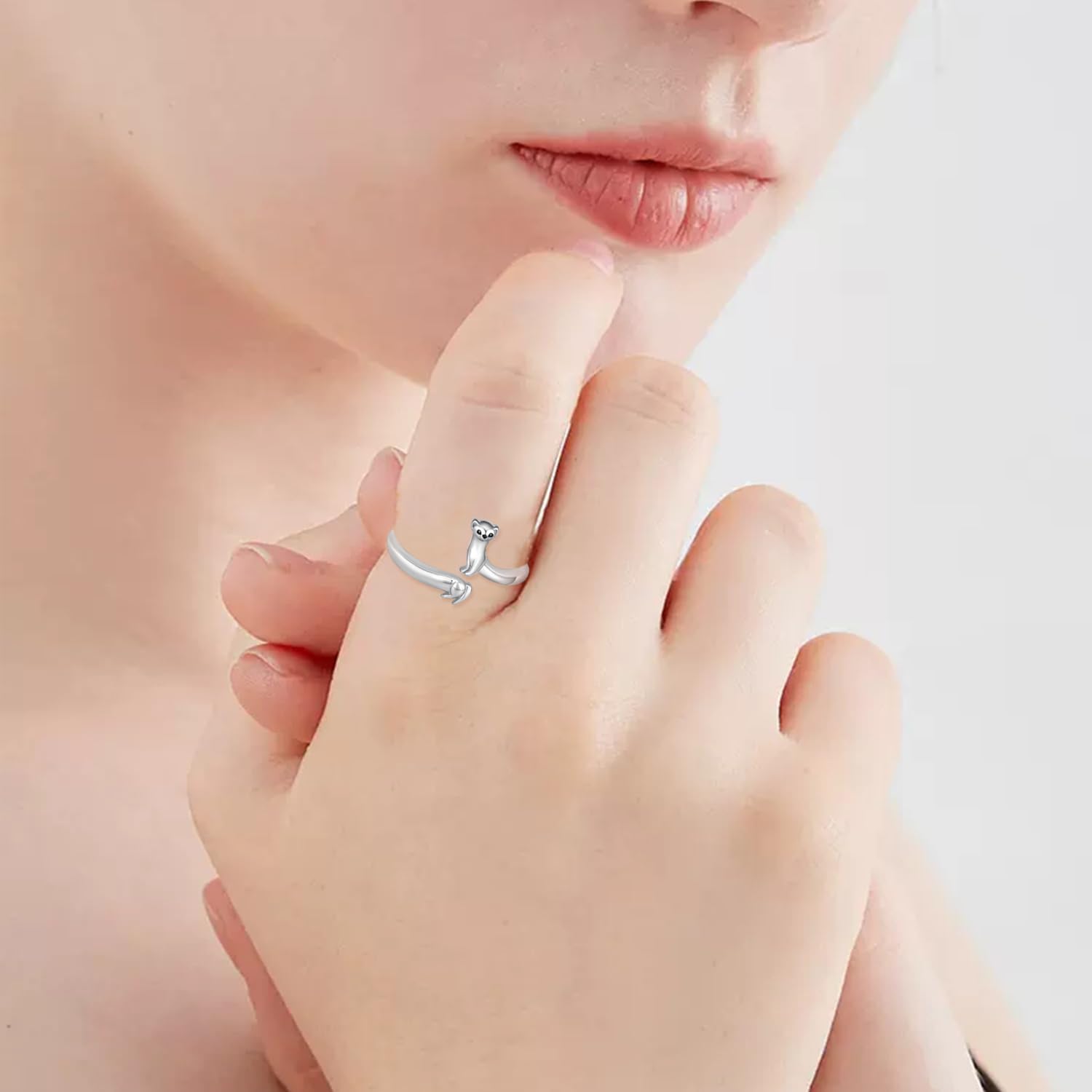 Anello animale 925 argento Sterling anello Ferret gioielli regali accessori donna Animal Ferret Lover