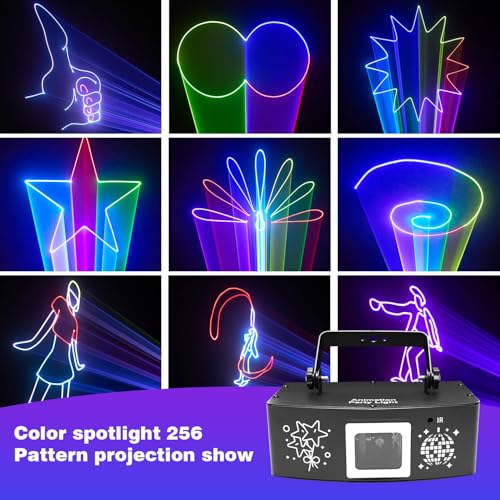 Image of 3D Animated RGB Laser DJ Light - Full-Color Scanning Beams, 200+ Patterns, 15K High-Speed Scanner, Pattern Size Control, Sound Activated DMX512 & Remote for Clubs, DJs & Parties | Flashback Events