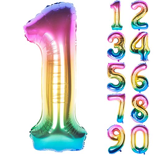 40 Inch Rainbow Digit Helium Foil Birthday Party Balloons (Dark Rainbow 1)