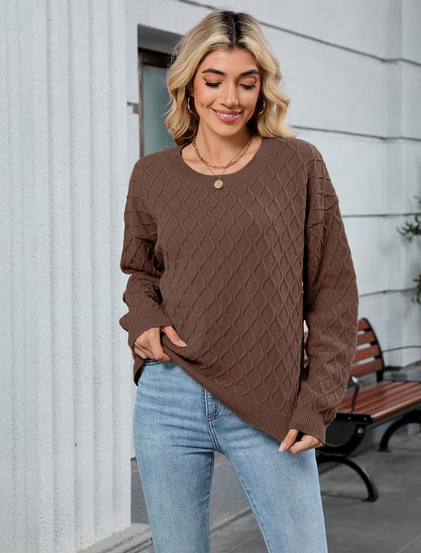 ZAFUL Women's Cable Knit Sweaters Trendy Fall Crewneck Long Sleeve Casual Loose Jumper Pullover Oversized Sweater Tops 20253