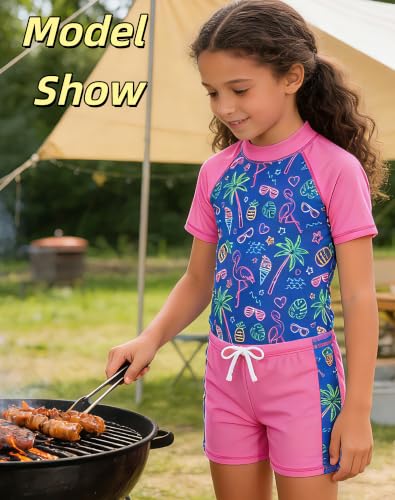 Image of Lovekider Girls Swimsuits 2 Piece Rash Guard Liner Bathing Suit Shorts Set
