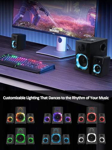 Image of OR O R O W OROW Computer Speakers,40W PC Speakers with Subwoofer,Gaming Speakers with Bass,AC Powered,Support Bluetooth&SD&USB Play, 2.1 Multimedia Speakers System with RGB Light (Black)