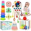 5 in 1 Montessori Toys for Babies 0-3-6-12-18 Months and Up: Infant Gifts Play Set Kids Sensory Learning Activity for Age 1 Year Old Boy Girl 4 7 8 9 Birthday Box Travel Bath Stacking Essentials Stuff
