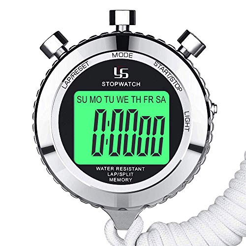 LAOPAO Stoppuhr Metall Stoppuhr mit Hintergrundbeleuchtung 1/100 Sekunde Präzision 2 Runden-Speicher Digital Stoppuhr für Trainer Cover