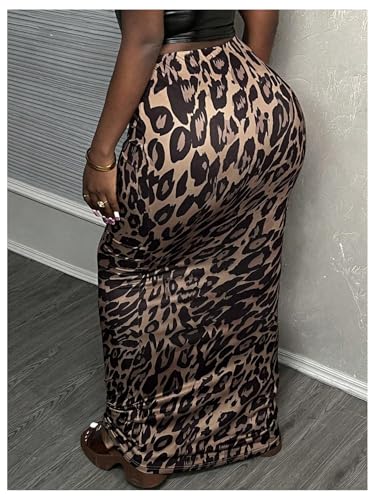 MakeMeChic Women's Party 2 Pack Leopard Print Maxi Skirt High Waist Bodycon Skirts4